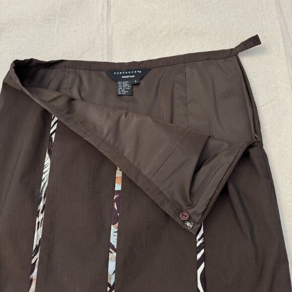 Doncaster Brown Lined Pencil Skirt Silk Trimmed Abstract Print Insets 6 - Picture 5 of 7